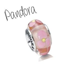 Pandora Water Lily Pink Murano Charm Bead 790619 Ret 925 Sterling Silver